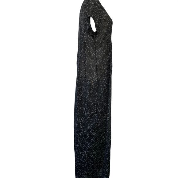 VTG Express One Piece Jumpsuit Wide Leg Y2K Sheer Black Polkadot Size Medium - Picture 7 of 8